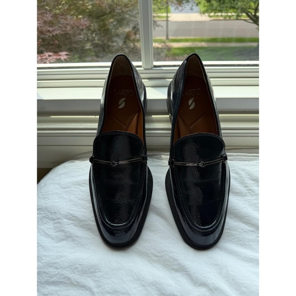 Franco Sarto Shoes Womens 8.5 Navy Blue Patent Loafers‎ Shiny Horsebit Detail - Picture 5 of 9